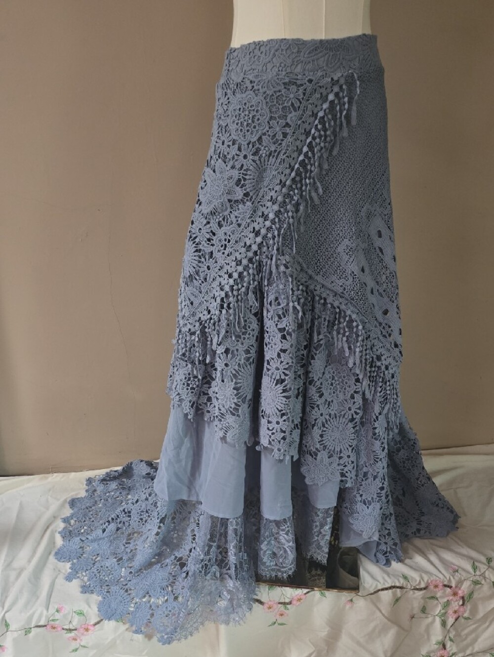Crochet Lace Maxi Skirt in Dusty Blue - Picture 3 of 16